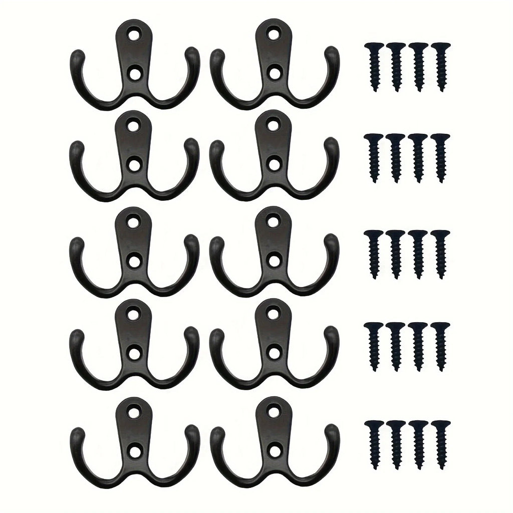 Coat Hook Wall-mounted, Heavy-duty Metal Double Hook With 20 Screws, Wall Single Hook Hanging Robes, Towels, Keys, Jackets Qme