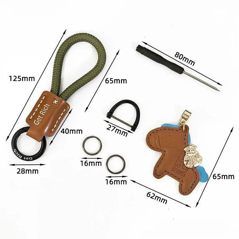 Money Soon Keychain Pendant Handmade Leather Car Key Chain Bag Cute Qme