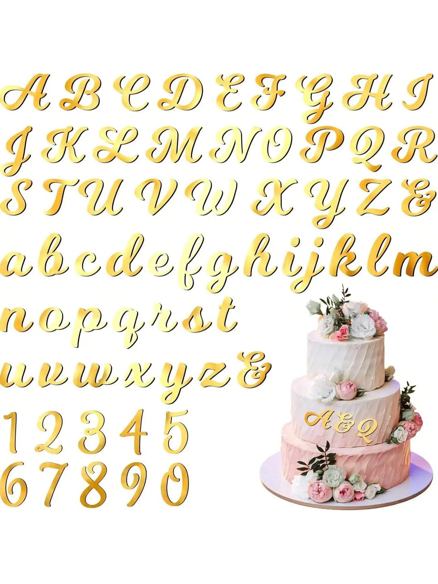 Gold Silver Rose Black Acrylic Alphabet Number Cake Decoration Qme golden