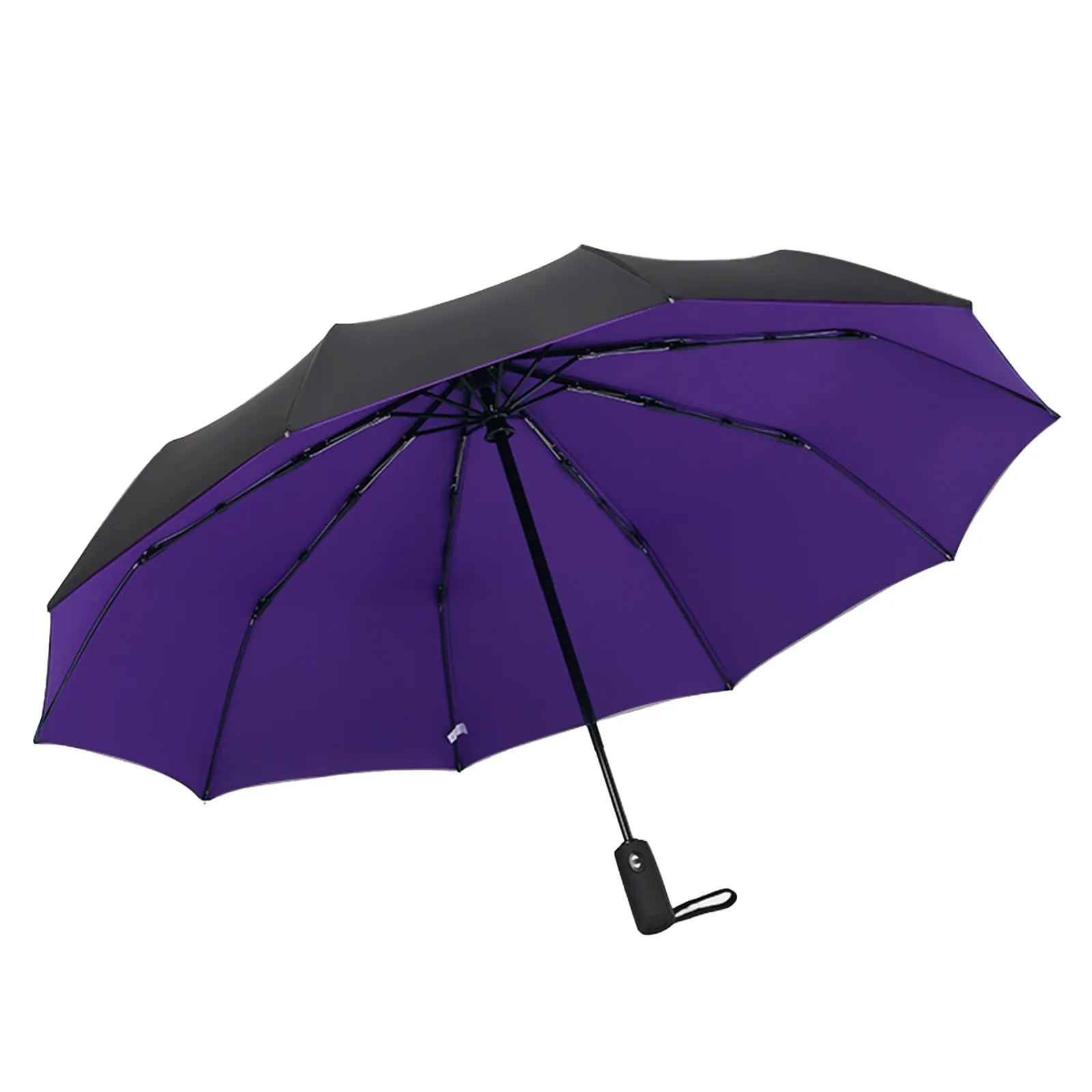 10 Bone Solid Color Automatic Umbrella Thick and Durable Keel Fold Umbrella UV Resistant Folding Umbrella Household Necessities Qme Purple