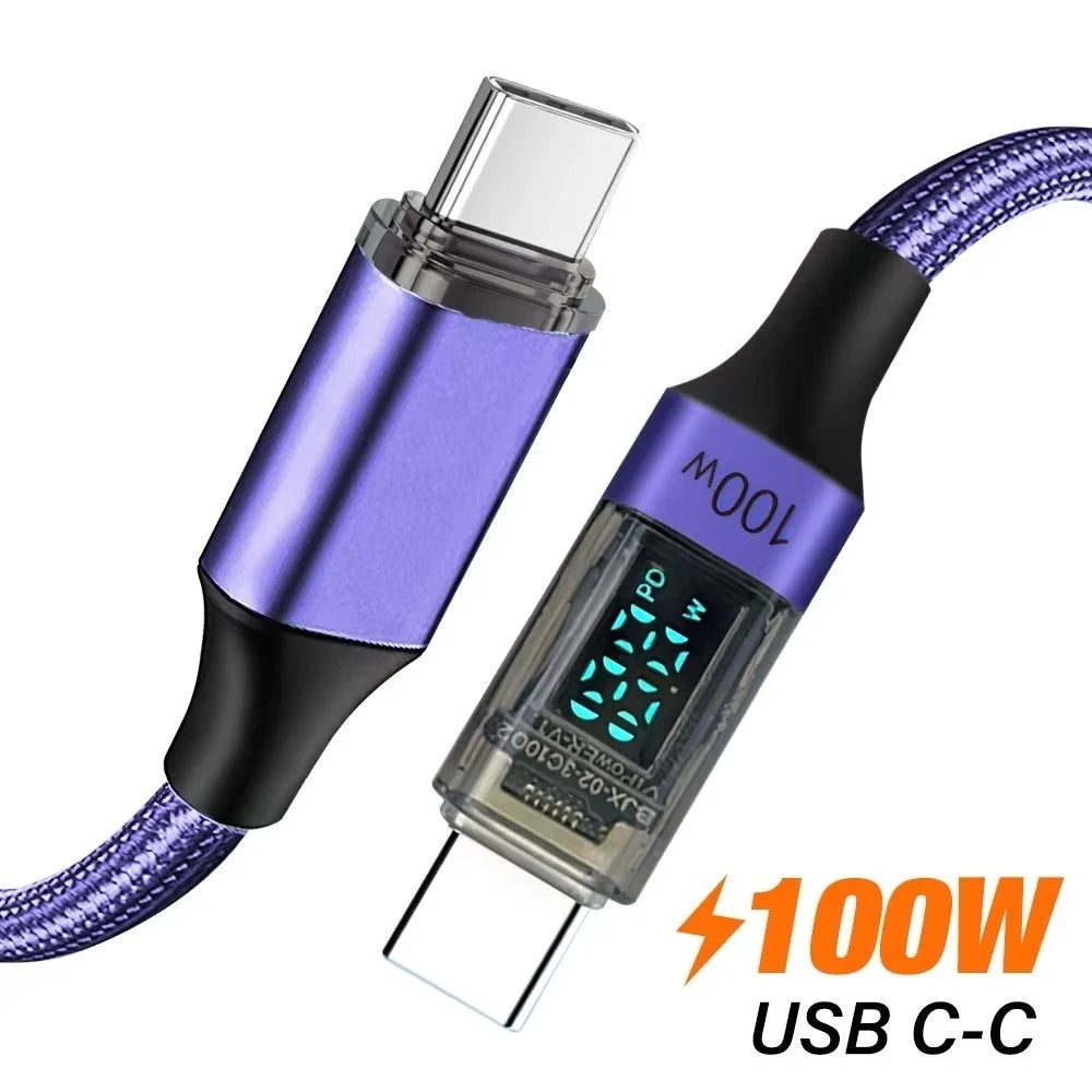 PD 100W USB Type C to C Line For Mobile Phone Laptop Data Charger Cable Quick Charge LED Display USB C Cord 0.5M/1M/2M Data Wire Qme
