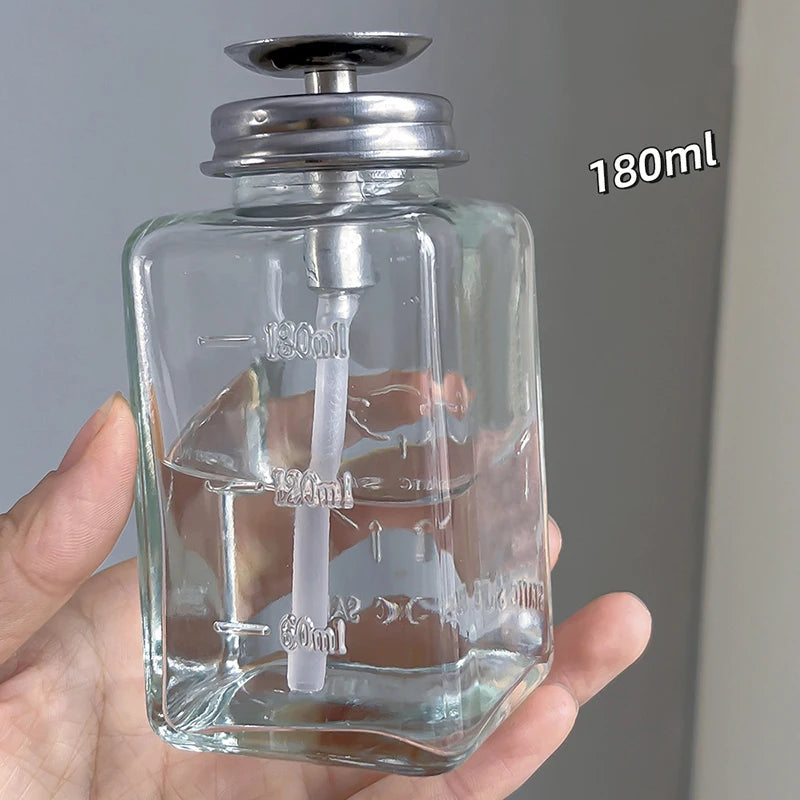 Clear Glass Pump Dispenser Nail Polish Alcohol Makeup Remover Push Qme