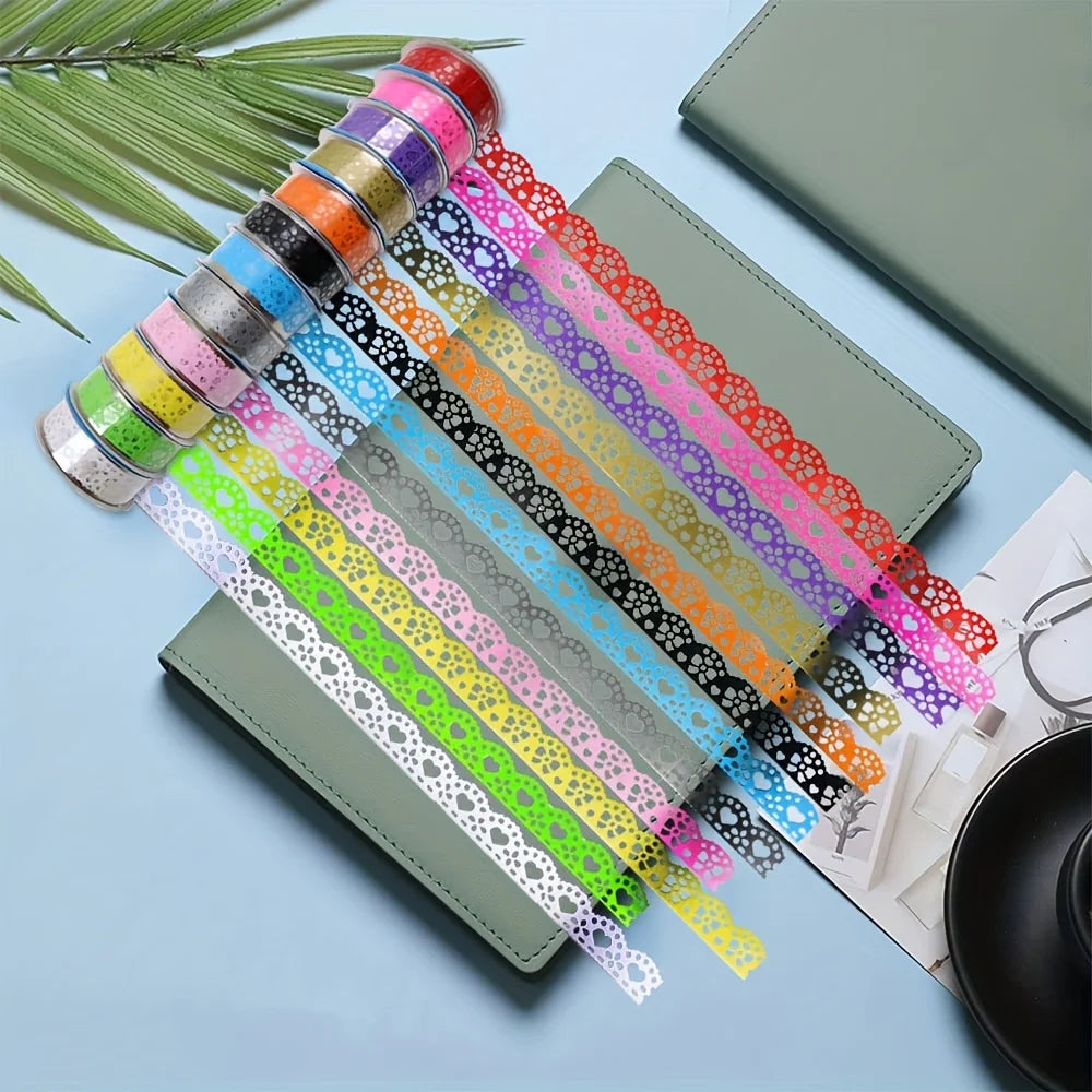 4Rolls GDGDSY Lace Tape Stickers • Self-Adhesive Geometric Pattern Decorative Tape • Vibrant Colors • Reusable Plastic Material Qme Silver