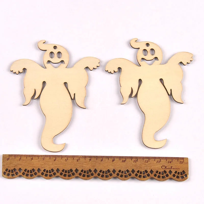 10Pcs 4.5-10cm Unfinished Halloween Decorations Bat/Spider/Ghost Wooden Crafts DIY Blank Hanging Ornaments Home Party Supplies Qme 6