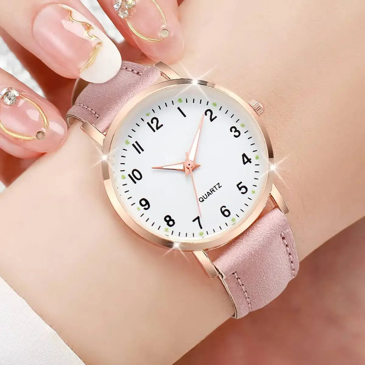 2026 Minimalist digital student night light watch, small fresh frosted leather casual watch, women's quartz watch Qme