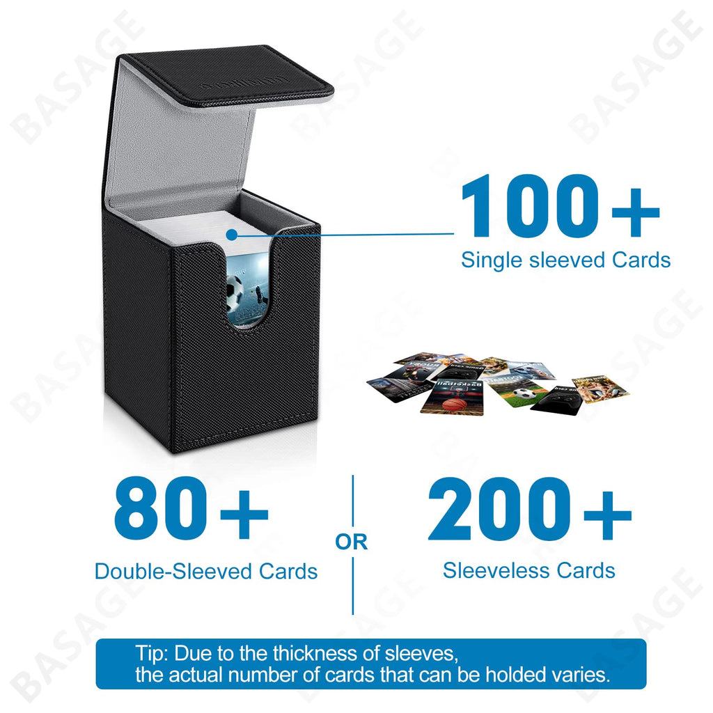 Card Fit For 100+Single Sleeved Cards With 2 Dividers, Leather Trading Commander Deck Box Compatible With Mtg Card Deck, Qme