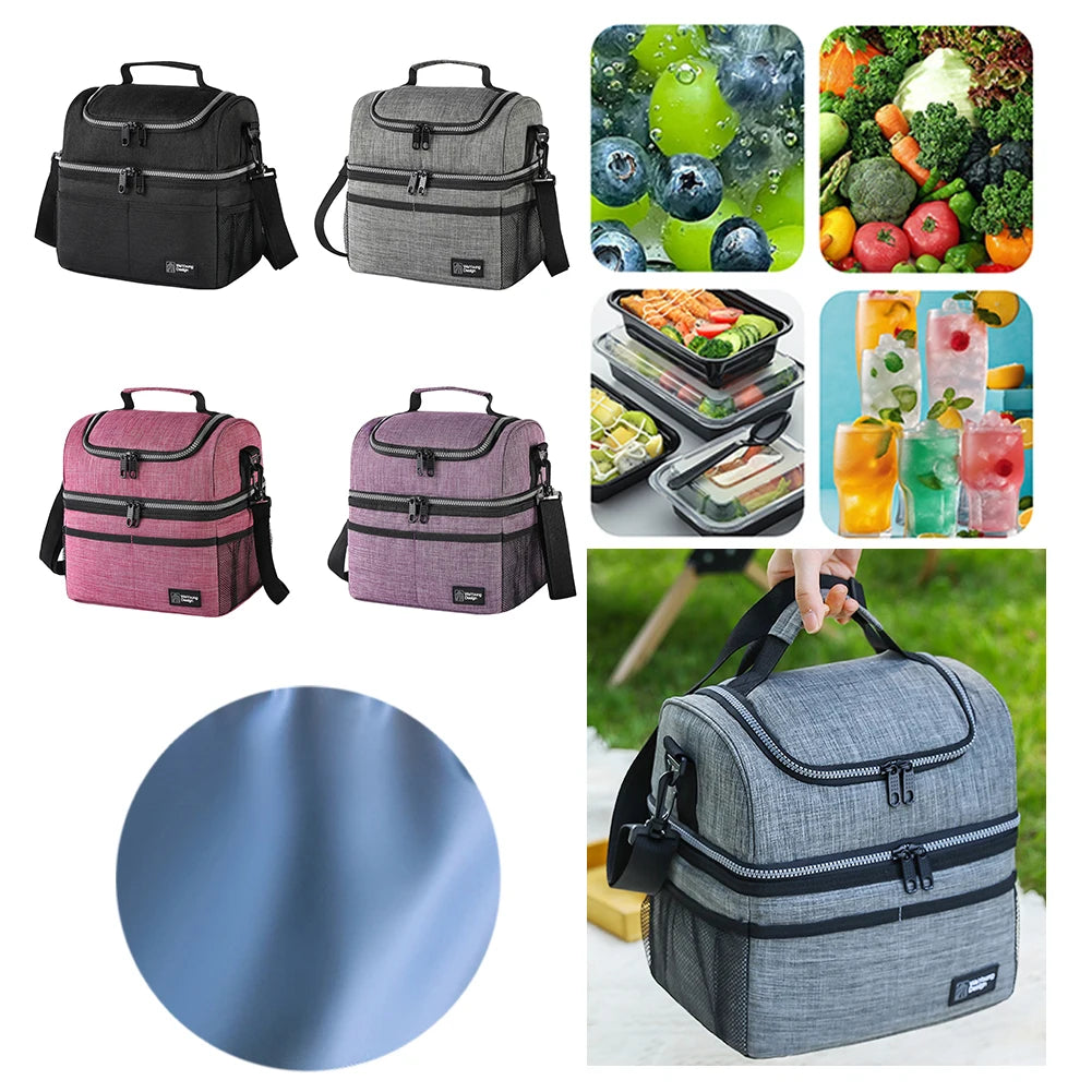 Lunch Box Double Deck Outdoor Picnic Bag Portable Thermal Lunch Bag for Work Outdoor Beach Trips Qme
