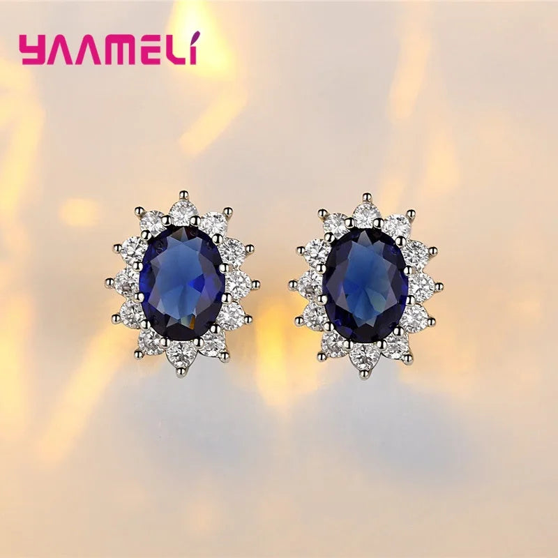 100% Authentic 925 Sterling Silver Color Women Wedding Engagement Jewelry Sets Oval Flower Design Shiny Cubic Zircon Crystal Qme