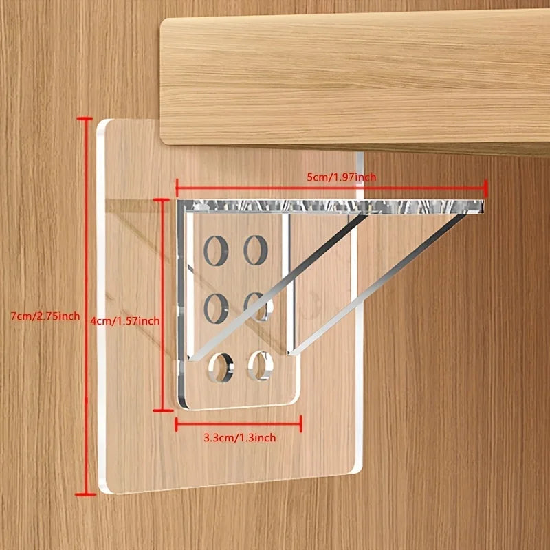 Punch Free Clear Acrylic Shelf Support Brackets, Adhesive Layer Board Holders for Wardrobe Cabinet Qme