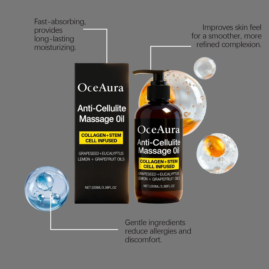 Oceaura Anti-Cellulite Massage Oil Firming Body Lift Tightening Deep Hydrating Smoothing Dry Skin Relaxing Shaping Essential Oil Qme