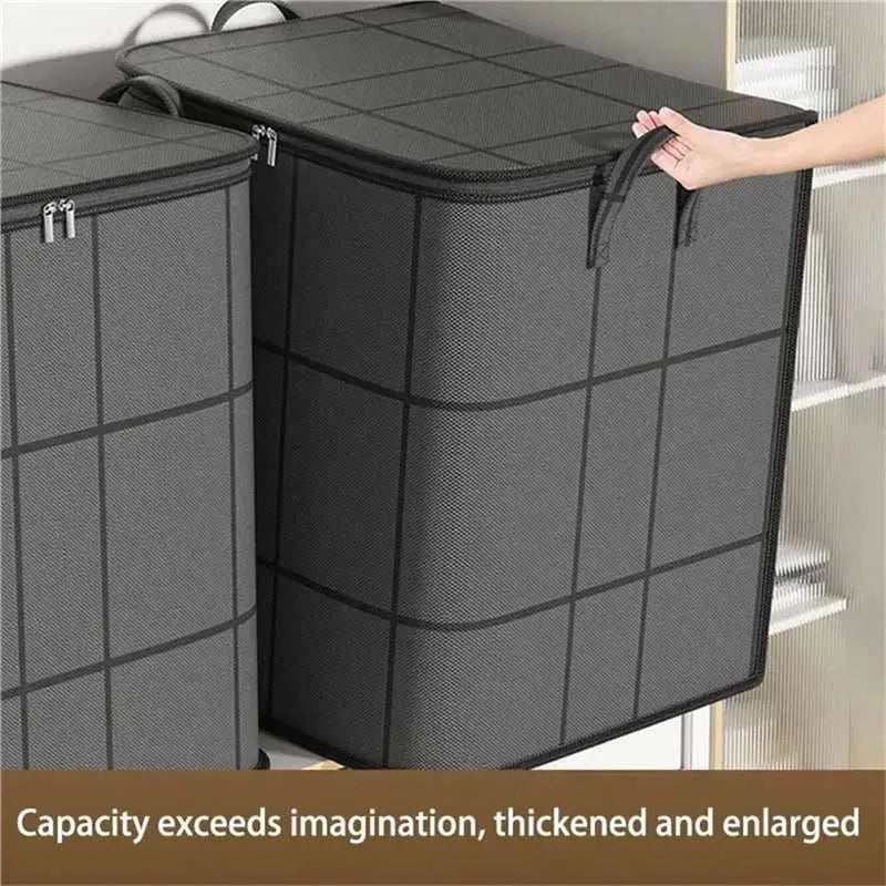 A02F-Dust-Proof Non-Woven Storage Bag Large Foldable Quilt And Clothing Organizer With Zipper And Easy Carry Handles Qme
