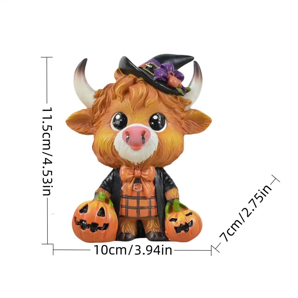 Halloween Highland Cow Figure Cattle Gnome Decorations Resin Animal Qme