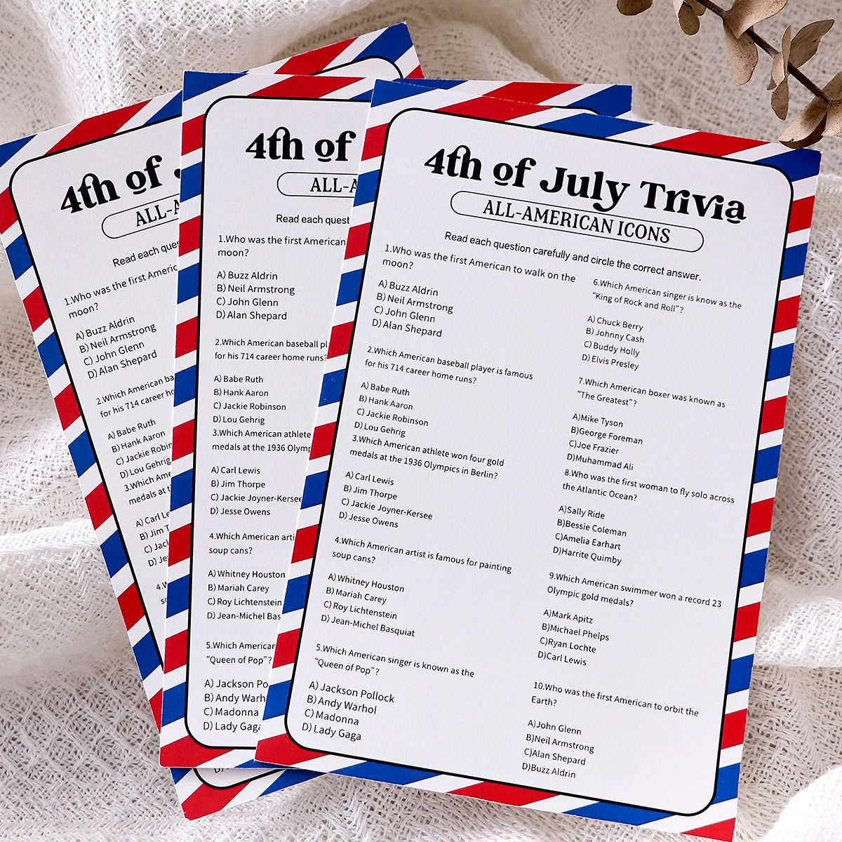 5–30 Pcs Red and Blue Striped American Independence Day Game Cards: Perfect as Independence Day Gifts or Party Favors Qme