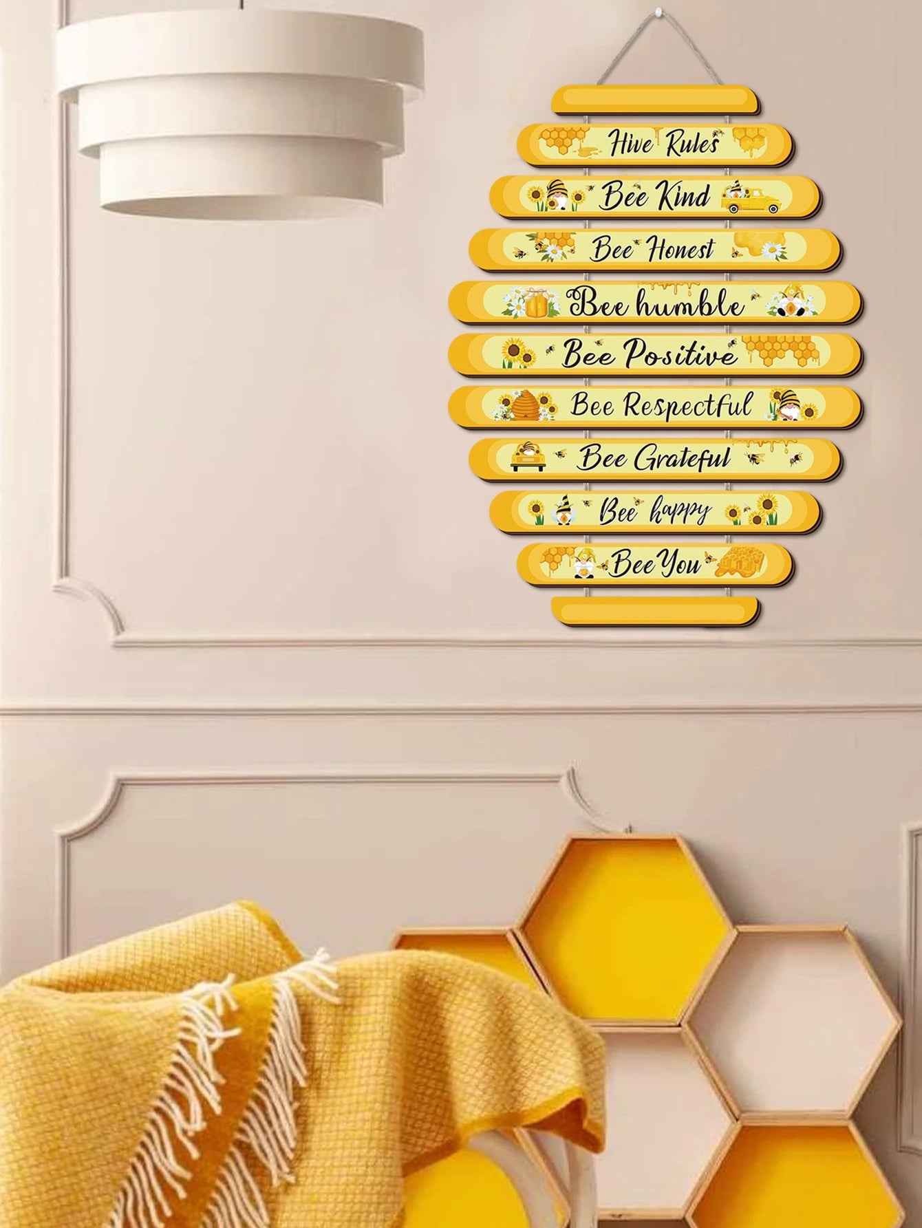 1pc 8*8inch Bee Logo Beehive Rules Bee Wall Decor Plaque Bee Gift Bumblebee Decoration Living Room Country Kitchen Decoration Qme L