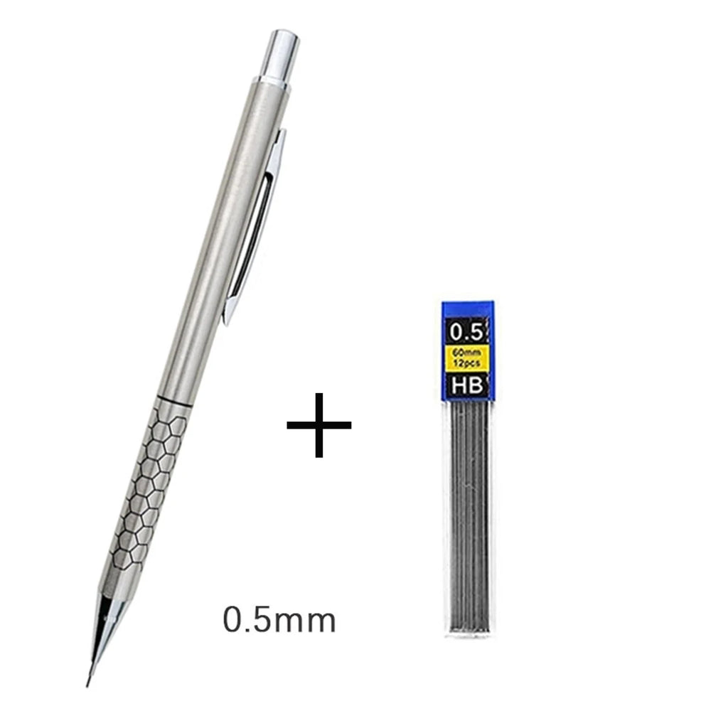 0.5 0.7 0.9mm Metal Mechanical Pencil with Eraser Set HB Lead Art Sketch Drawing Supplies Automatic Pencil Writing Stationery Qme 0.5mm set