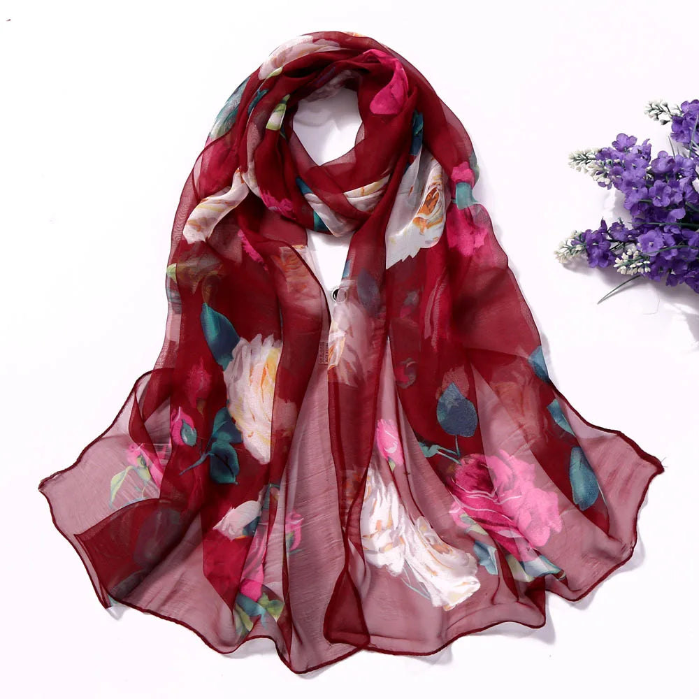 Painting Lotus Beach Sun Protection Chiffon Georgette Scarf Women Foulard Scarf Shawls Female Long Wraps Beach Sunscreen Hijab Qme