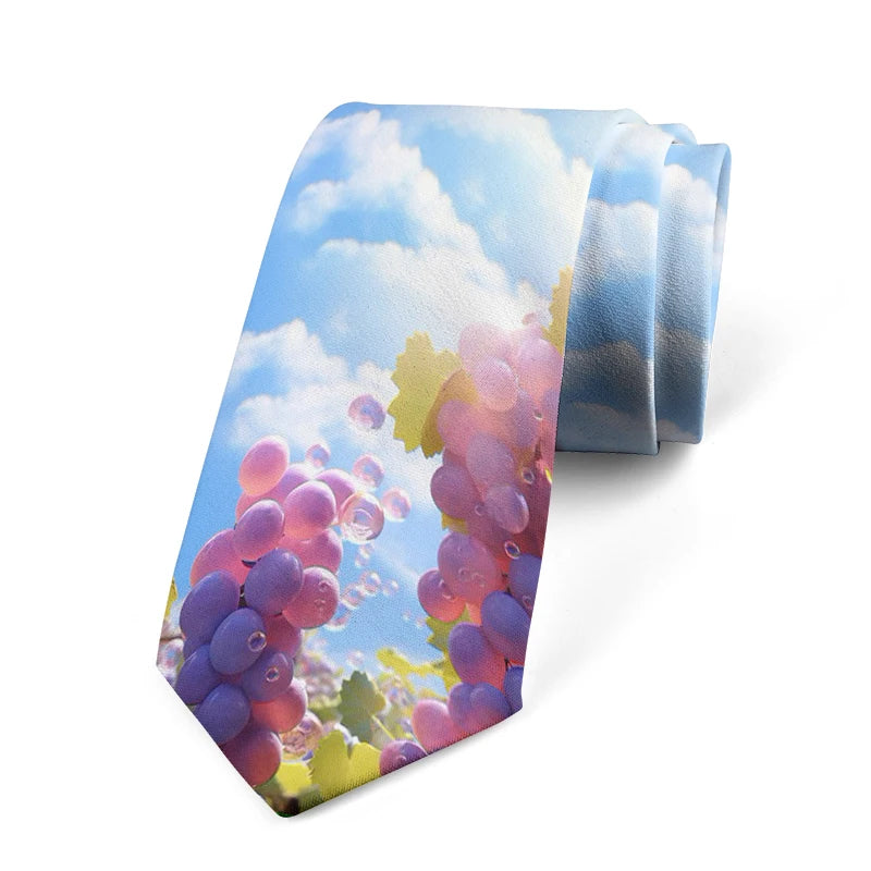 Strawberry Grape Peach Pattern Tie Interesting Fruit 3 Printed Men's Qme style1