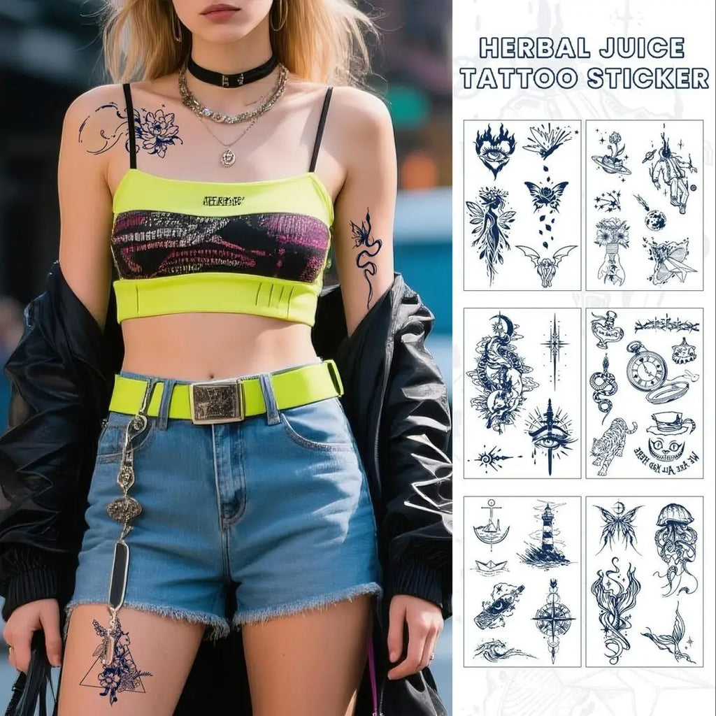 A 4/6pcs Disposable Small Tattoo Stickers for Women Men Flowers Moon Heart Temporary Tattoos for Hand Chest Wrists Body Art Qme