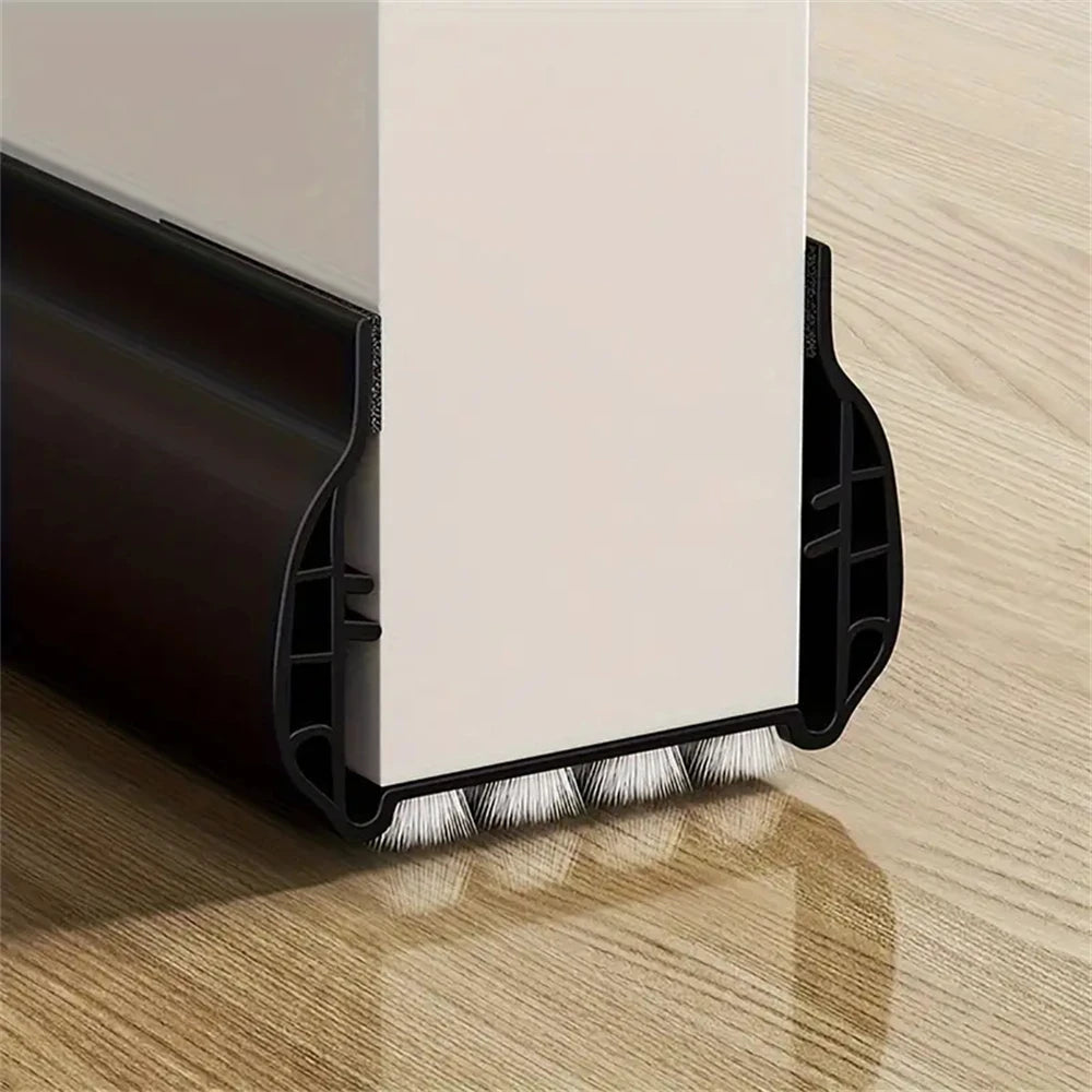 Silent Door Sealing Strip with Brush Windproof Dustproof Insectproof Thickened PVC Door Draft Stopper Bottom Weather Stripping Qme Black 4PCS(Recommend)