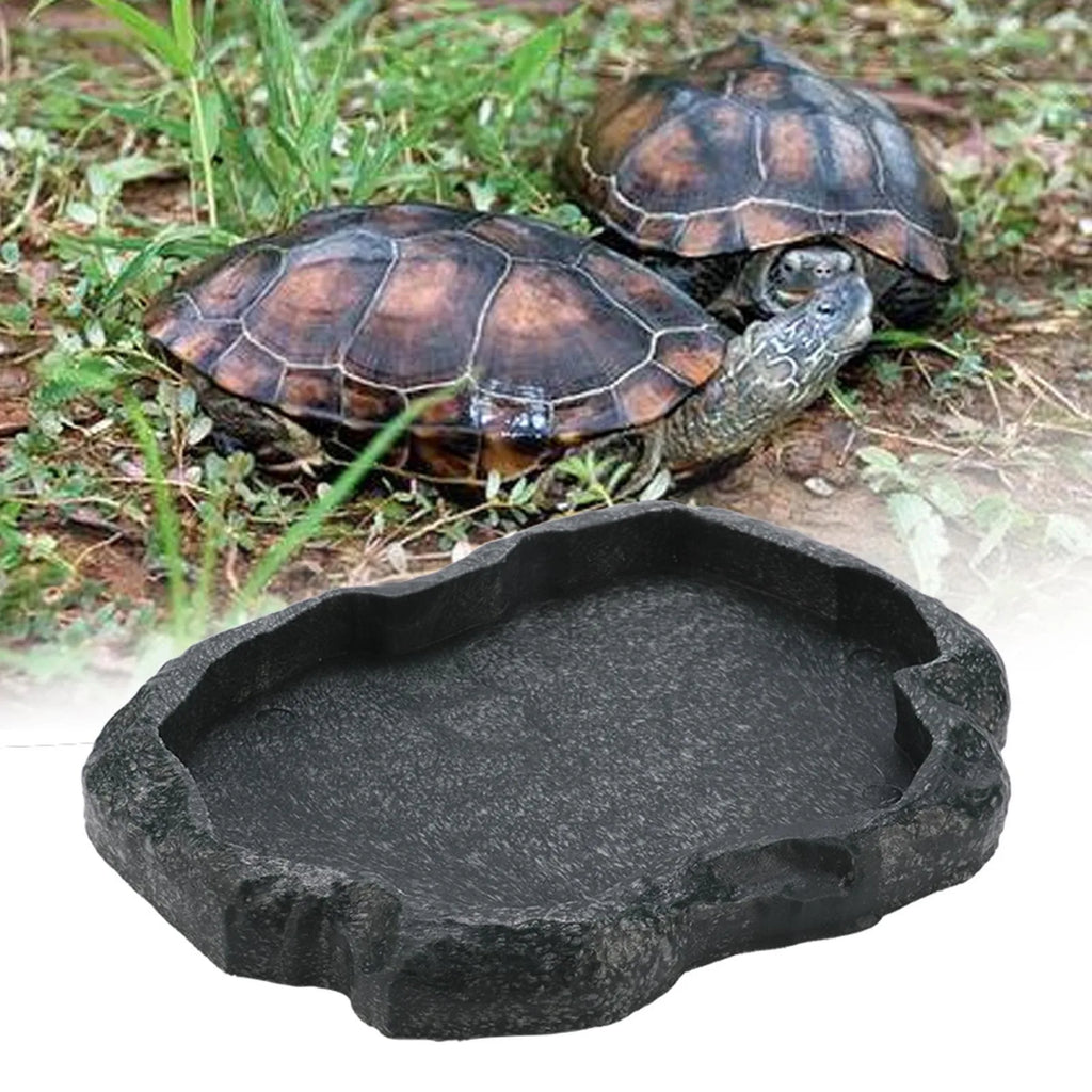 Tortoise Turtle Food Water Bowl ABS Resin Feeder Dish Rock Style Durable Reptile Feeding Bowl Terrarium Accessories Qme