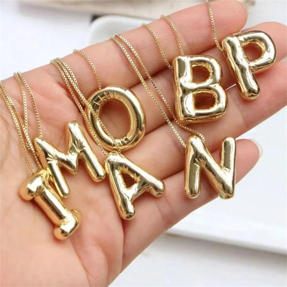 Gold Plated 3D Stainless Steel 26 Initials Pendant Necklace Personalized for Party Daily Wear Jewelry Accessories for Women Boy Qme J