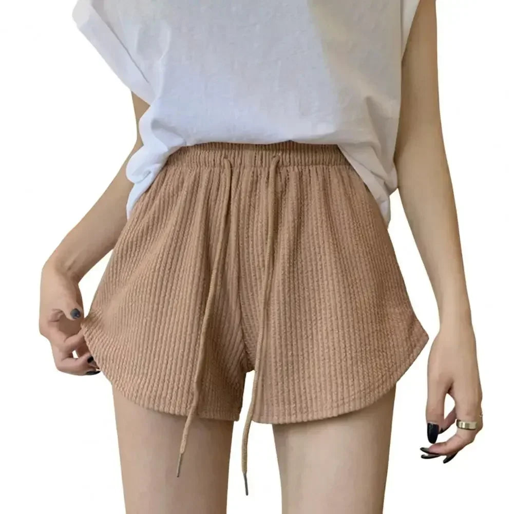 Women Shorts Summer High Elastic Lace Up Drawstring Wide Leg Sweat Short Fitness Pants Loose Fit Comfortable Spring Season Qme CF M