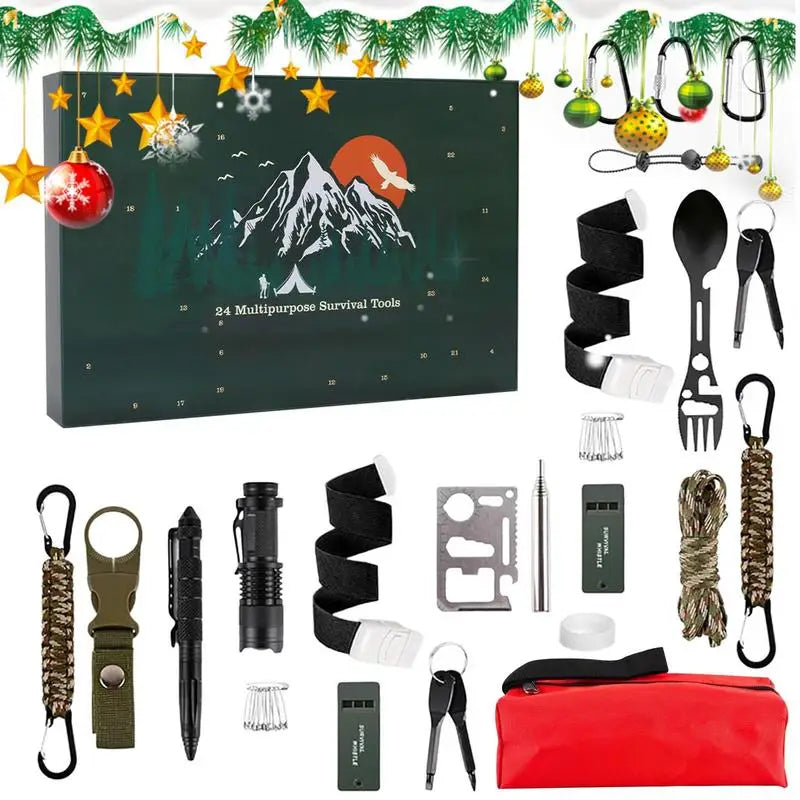 Advent Calendar Survival Kits for Men 24 Day Advent Countdown Calendar for Adult Men's Weather-Resistant Christmas 2024 Gifts Qme