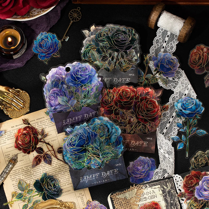 10 pcs Retro Rose Sticker Decor Junk Journal Collage Materials Diary Album Planner DIY Scrapbook Stickers Aesthetic Stationery Qme