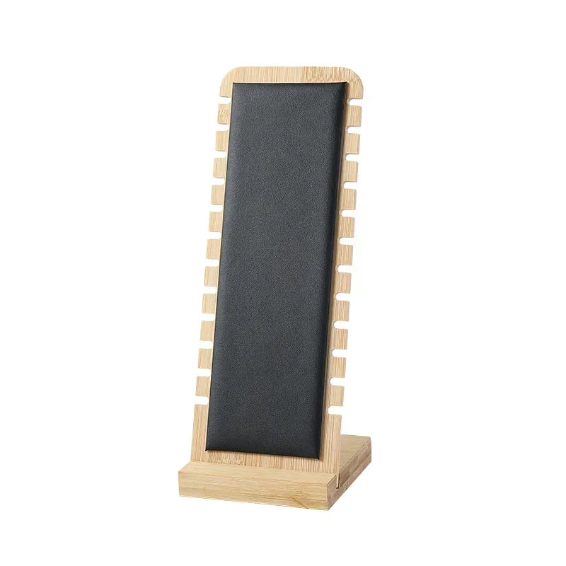 Solid Bamboo Wood Jewelry Display Stand Necklace Showcase Holder Pendant, Long Chain Handing Organizer Holder For Necklaces Qme black