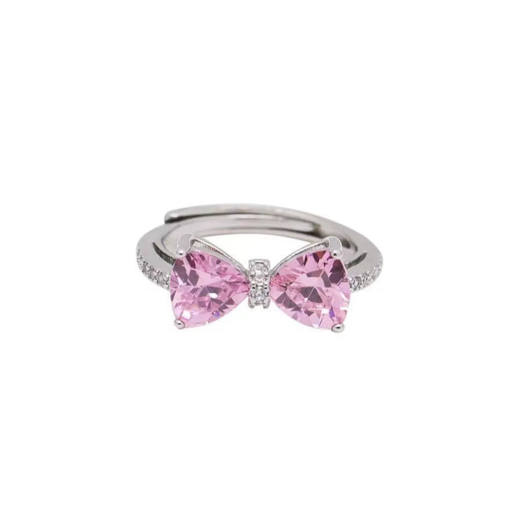 New Arrived Sweet Romantic Lovely Pink Bowknot Design Female Exquisite Jewelry Ring Micro Bow Tie Zircon for Party and Dating Qme