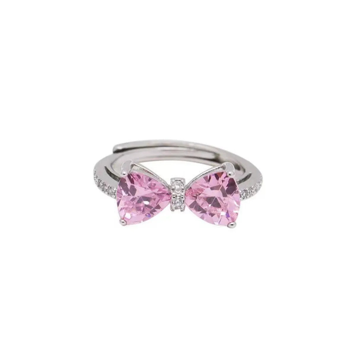 New Arrived Sweet Romantic Lovely Pink Bowknot Design Female Exquisite Jewelry Ring Micro Bow Tie Zircon for Party and Dating Qme