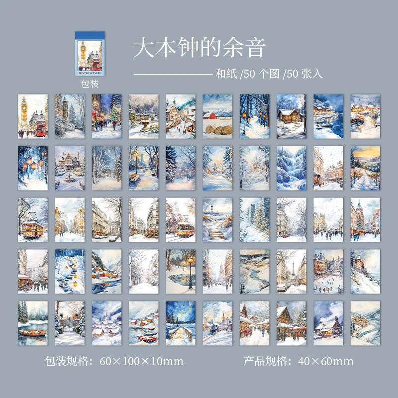 50 Sheets Winter Scenery Landscape Background Stickers for DIY Craft Scrapbook Guitar Phone Case Notebook Decoration Qme 1