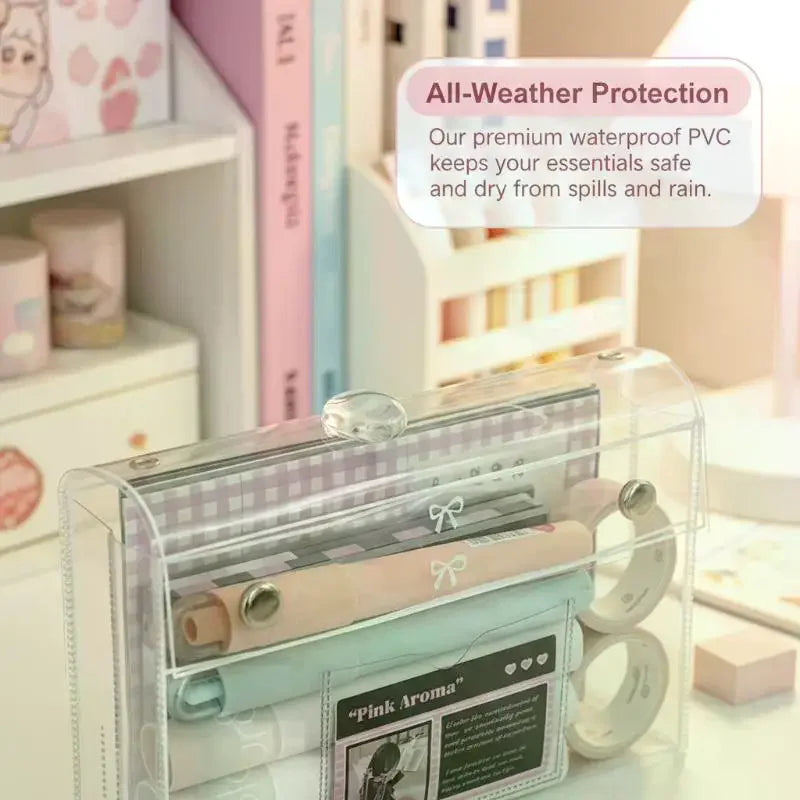 PVC Transparent Button Pencil Case Large Capacity Vertical Simple Ins Qme Default Title