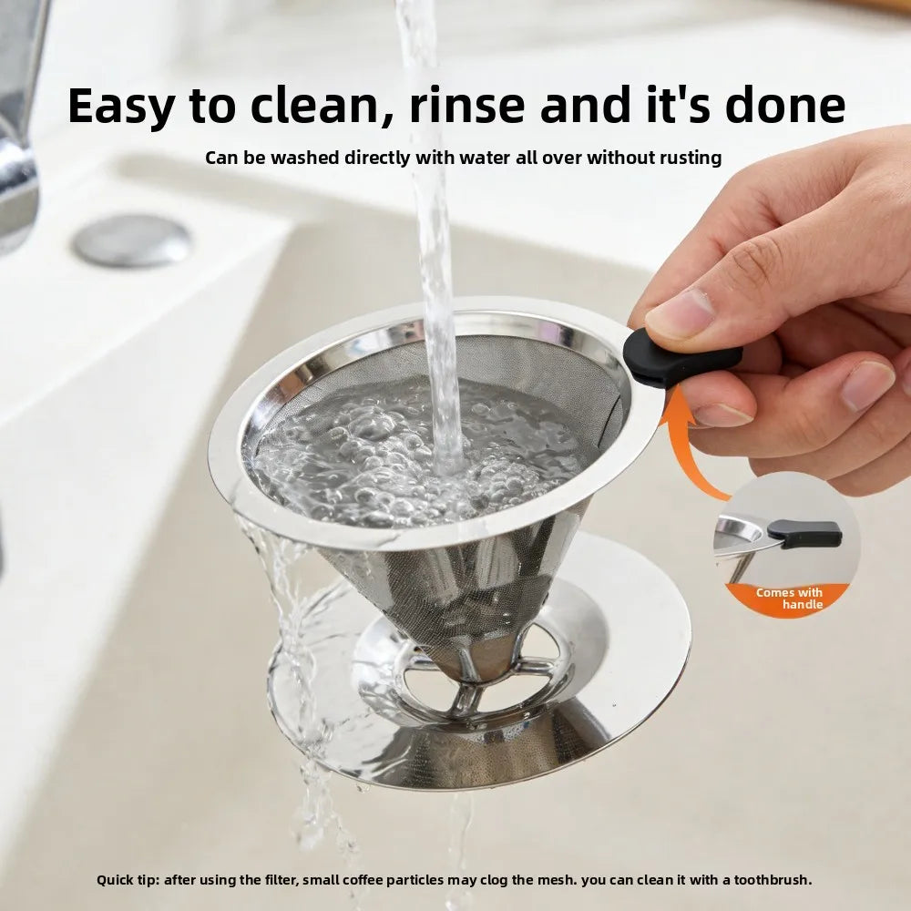 Food Grade 304 Stainless Steel Coffee Infuser Dual-Layer Filter Reusable Dripper Holder Rust Resistant Easy Clean Design Qme