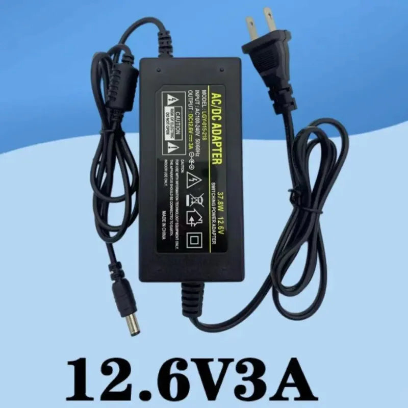 12.6V 3A Lithium Battery Charger 3 Series Lithium Battery 12V DC Battery Charger 5.5 X 2.5mm + AC Power Cable 50/60 Hz Qme