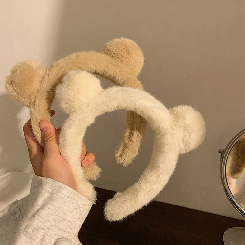 Girls Cute Plush Bear Rabbit Ears Headband Autumn Winter Head Hoop Qme