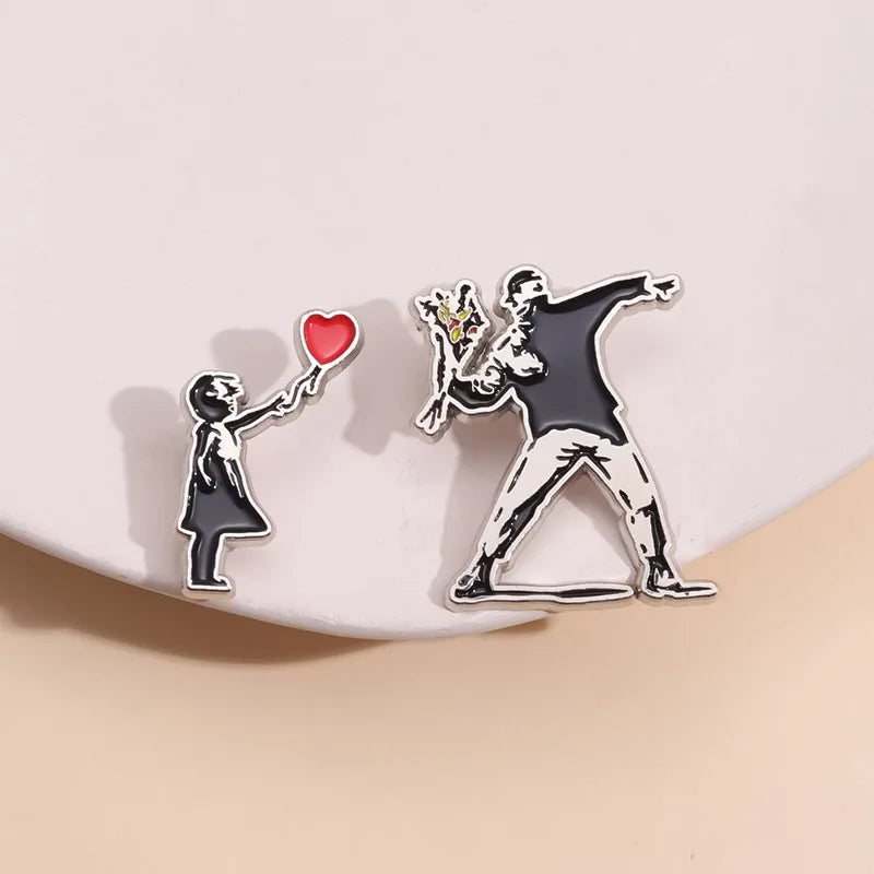 Classic Banksy Art Design Collection Brooch Enamel Pin Flower Thrower Boy Red Balloon Girl Badge Lapel Backpack Jewelry Gift Qme