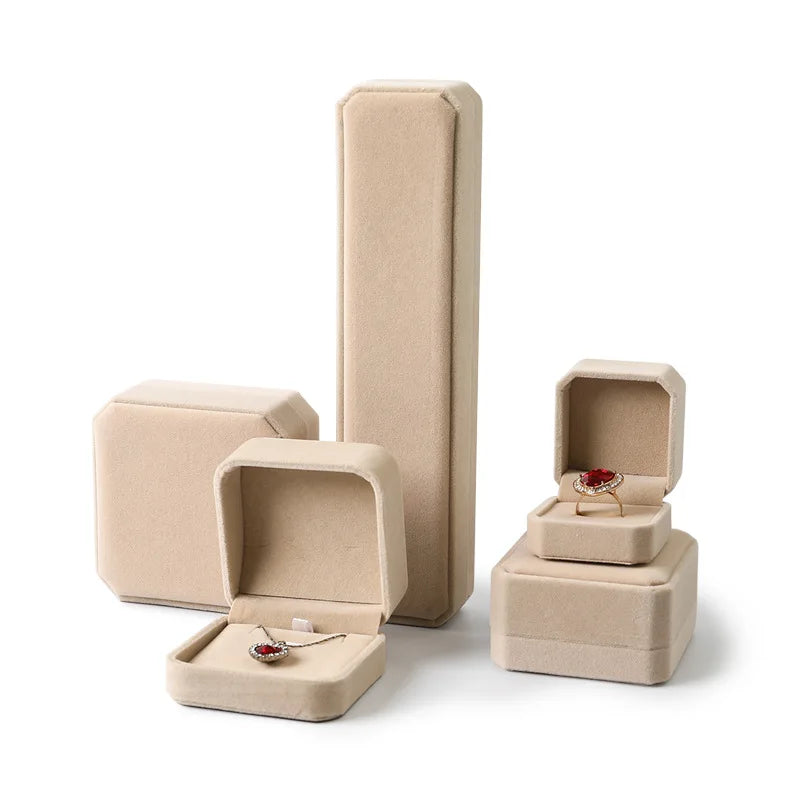 Velvet Jewelry Box - Storage Case for Rings Necklaces Bracelets Ring Box Gift Box Earring Holder Gift Box Necklace Organizer Qme Beige PendaBox10X7