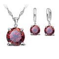 Real 925 Sterling Silver Color Earrings CZ Crystal Classic Round Earrings For Women Wedding Engagement Fashion Brand Jewelry Qme Red