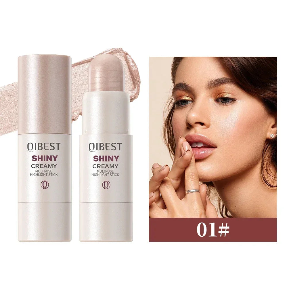 QIBEST Glowy Highlighter Stick Shimmer Finish Waterproof Lasting Bronzer Stick Easy Blend Face & Eye Contour Body Highlighter Qme 01