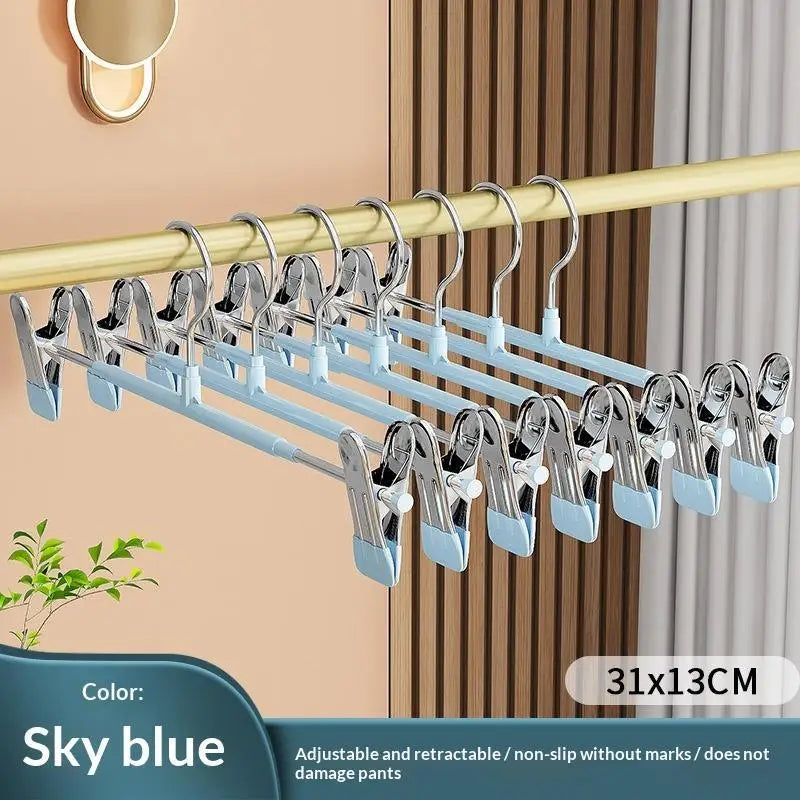 12Pcs Adjustable Metal Hangers With Clips Non-Slip Space-Saving For Pants/Skirts & All Garments Keep Clothes Tidy & Organized Qme Blue 12pcs