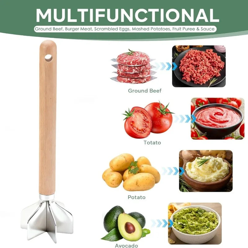 6-Blade Stainless Steel Meat Chopper Potato Masher Kitchen Tool Qme