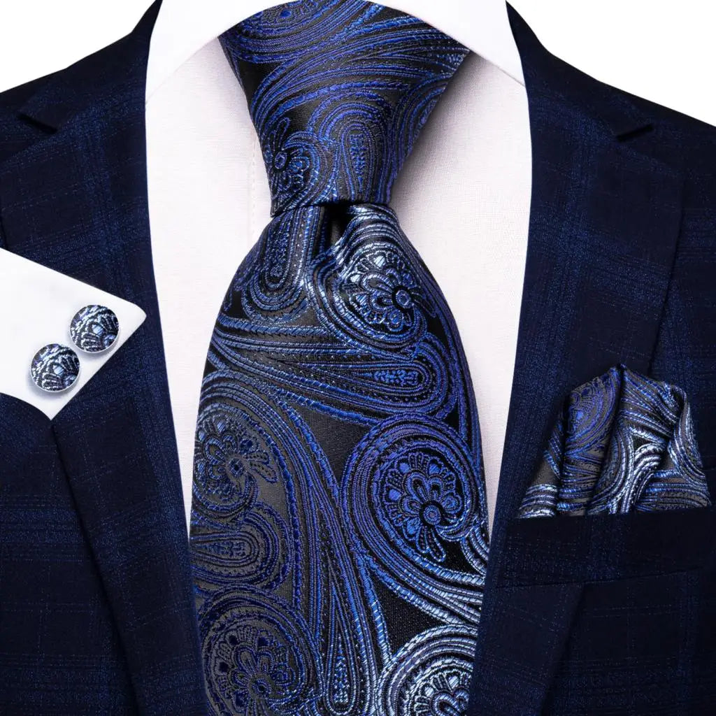 Hi-tie Men Fashion Paisley Sage Green Necktie Handkerchief Cufflinks