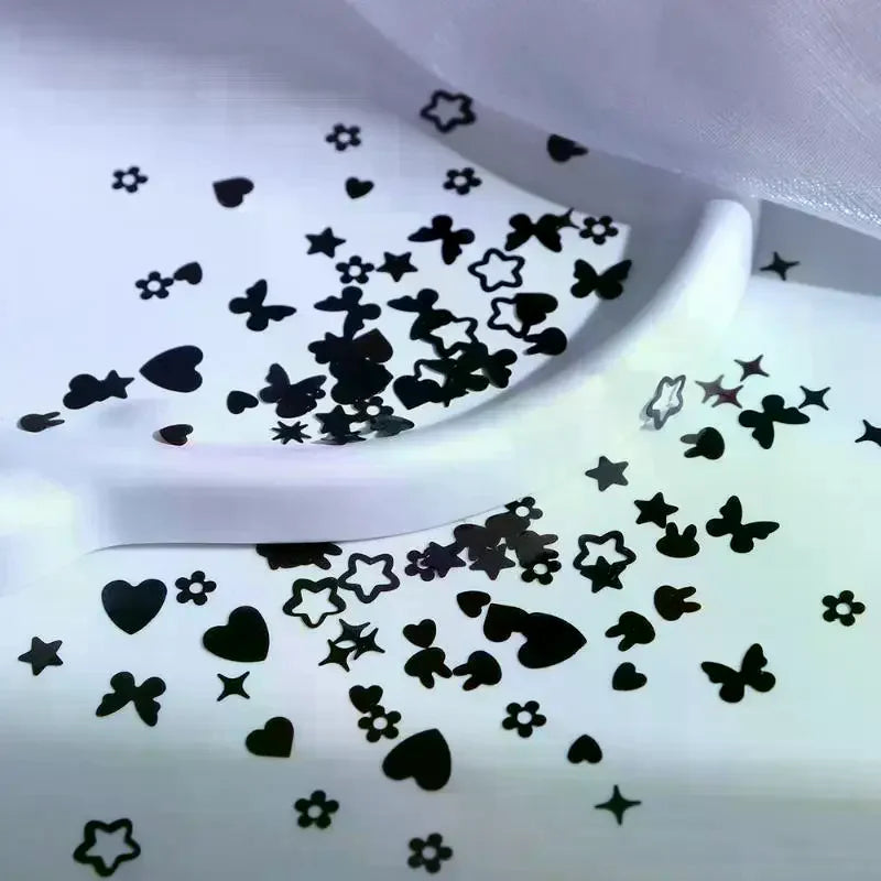 6 Grids Black Heart-shaped Butterfly Star Nail Glitter Mixed Decor Qme