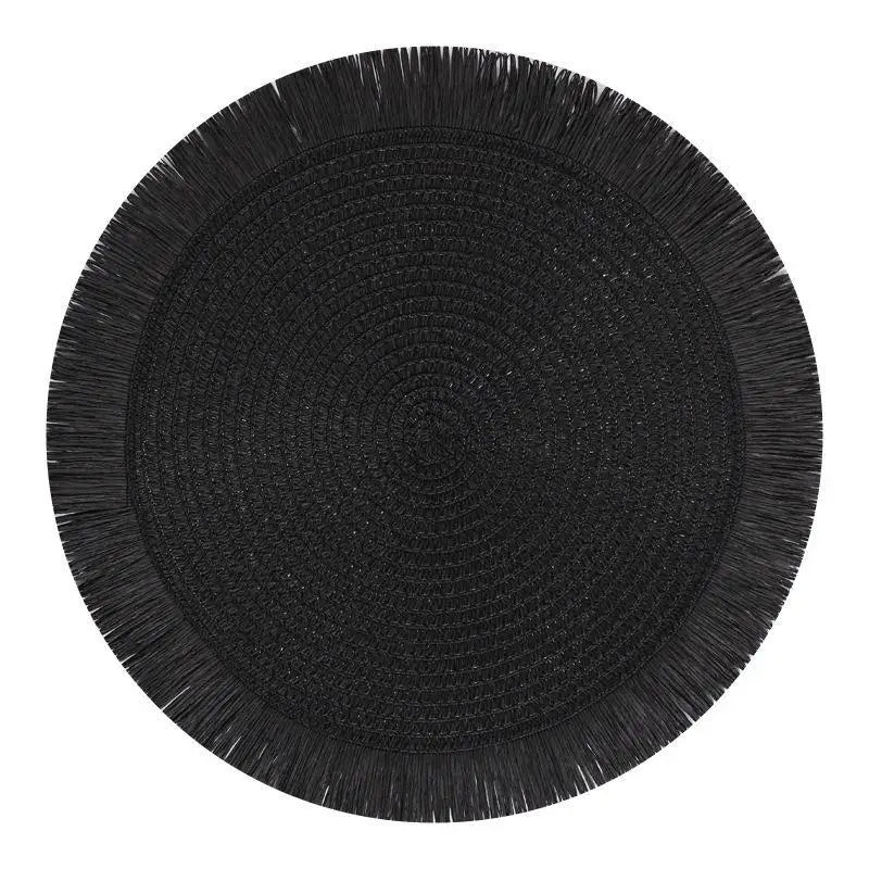 Woven Rattan Round Placemat Handmade Fringe Edge Heat Resistant Home Qme size1 B