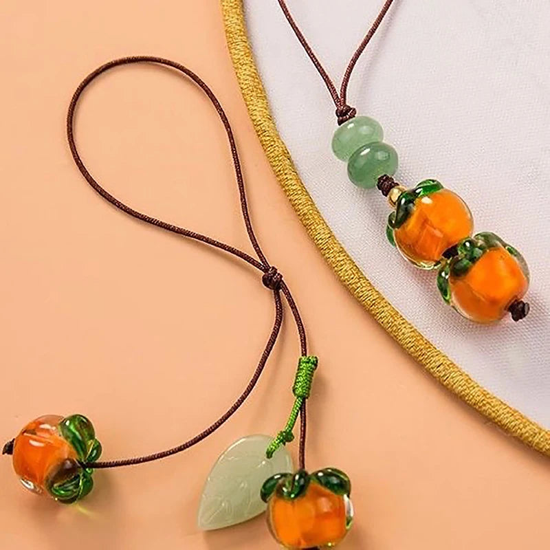 Cute Kawaii Persimmon Vintage Chinese Key Pendant Phone Charms Strap Qme