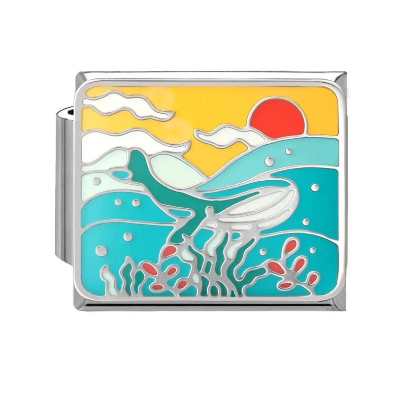 2026 New Summer Ocean Theme Crab Fish Italian Charms Link 9mm Golden Modular Bracelet Stainless Steel DIY Gift Jewelry Wholesale Qme Style 4