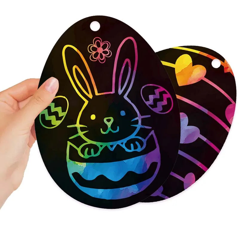 24pcs Creative Children Scratching Easter Egg Hanging Art Decorations Colorful Bunny Painting Drawing DIY Toys Easter Gift c3602 Qme