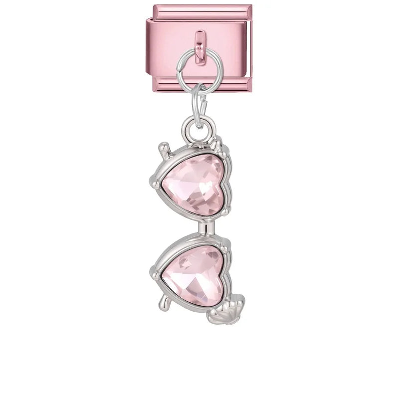 2026 Sweet Cute Cat Heart Zircon Butterfly Moon Star Pendant Italian Charm Links Fit 9MM Stainless Steel Bracelet DIYMaking Gift Qme Style 28