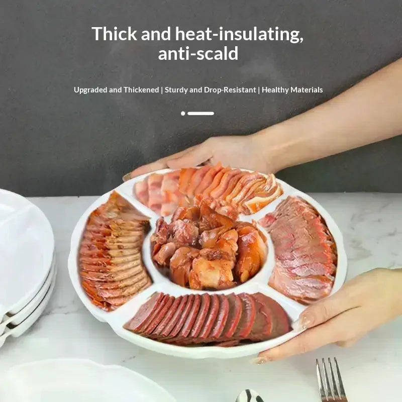 Portable Plastic Food Storage Tray Reusable Round Shape Divided Dinner Plate 5-Compartment Snack Container Plate Household Use Qme